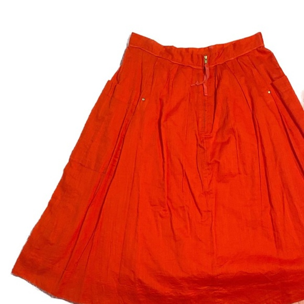 Odille‎ Anthropologie A-Line Pleated Skirt Womens Red Lined w/ Pockets Back Zip